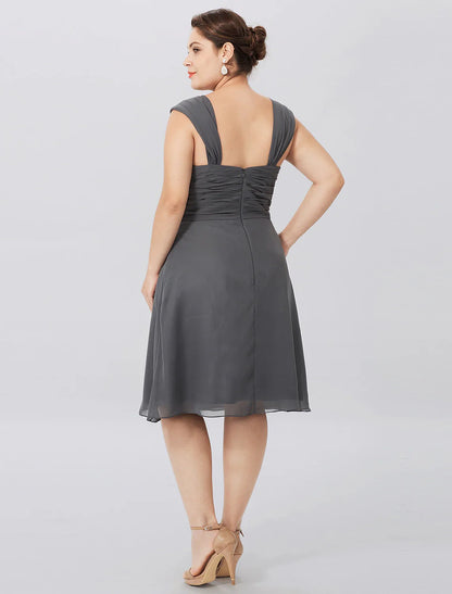 Aimishang  A-Line Mother of the Bride Dress Formal Plus Size Elegant Straps Knee Length Chiffon Sleeveless yes with Criss Cross Pleats